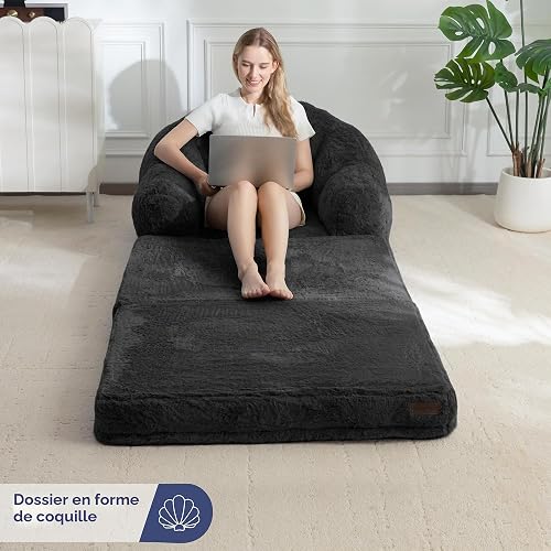 MAXYOYO Canapé-Lit Pliant, Tissu Confortable en Fausse Fourrure, Canapé Convertible avec Poignée, Fauteuil Poire Simple pour Adultes, Fauteuil-Lit pour Salon et Chambre - 8