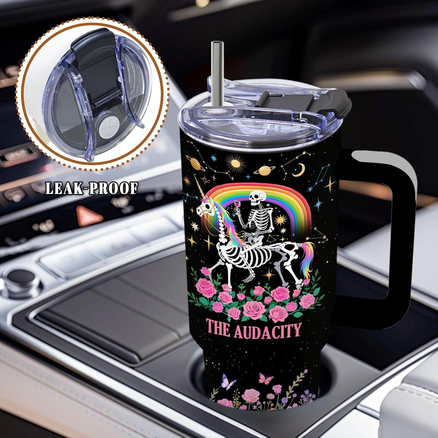 DUUV 40 Oz Funny Skull Tumbler, Funny Witchy Gifts for Women Tarot Lovers, Ghost Design Mug, the Audacity Skull Tumbler for Valentine‘s Day, Gifts for Daughter Girlfriend, Skeleton Cup Black, 1PCS - Image 6