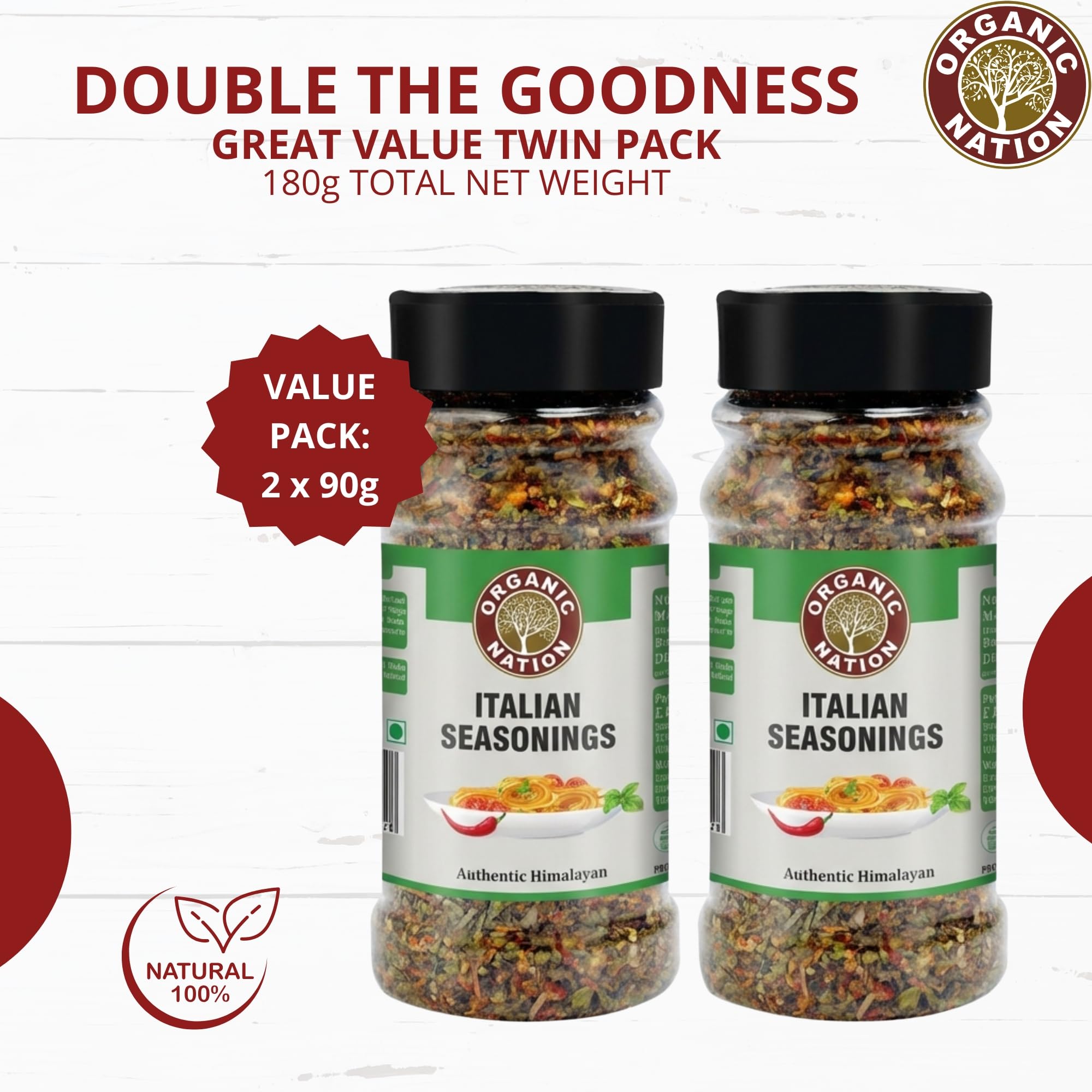 ORGANIC NATION Italian Seasoning Mixed Herbs (90g Pack of 2) - Oregano Basil Thyme Rosemary Blend - No Preservatives - Perfect for Pizza, Pasta, Garlic Bread and Sauces 4