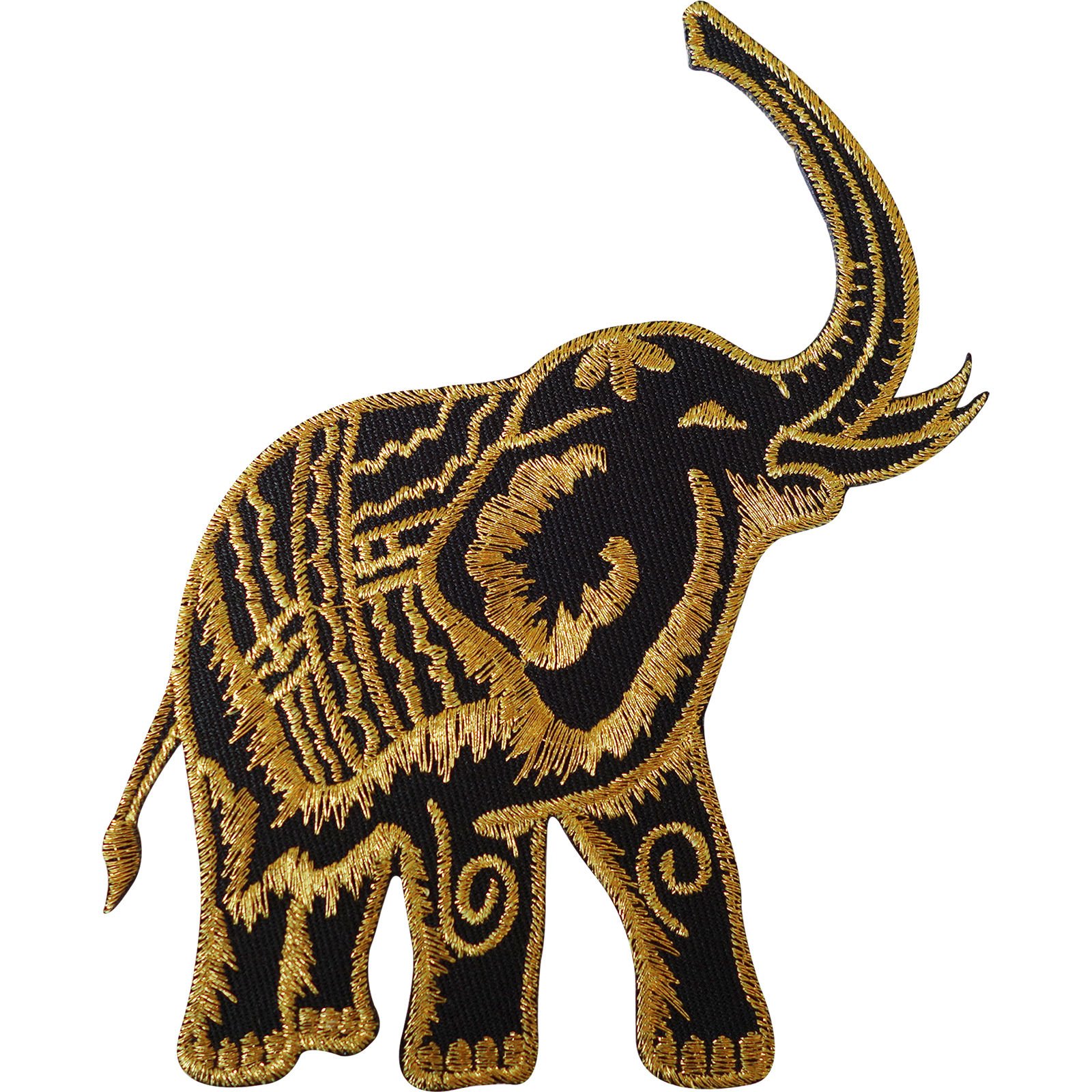Iron On Embroidered Black Gold Thailand Elephant Patch/Sew On Jacket Bag Badge