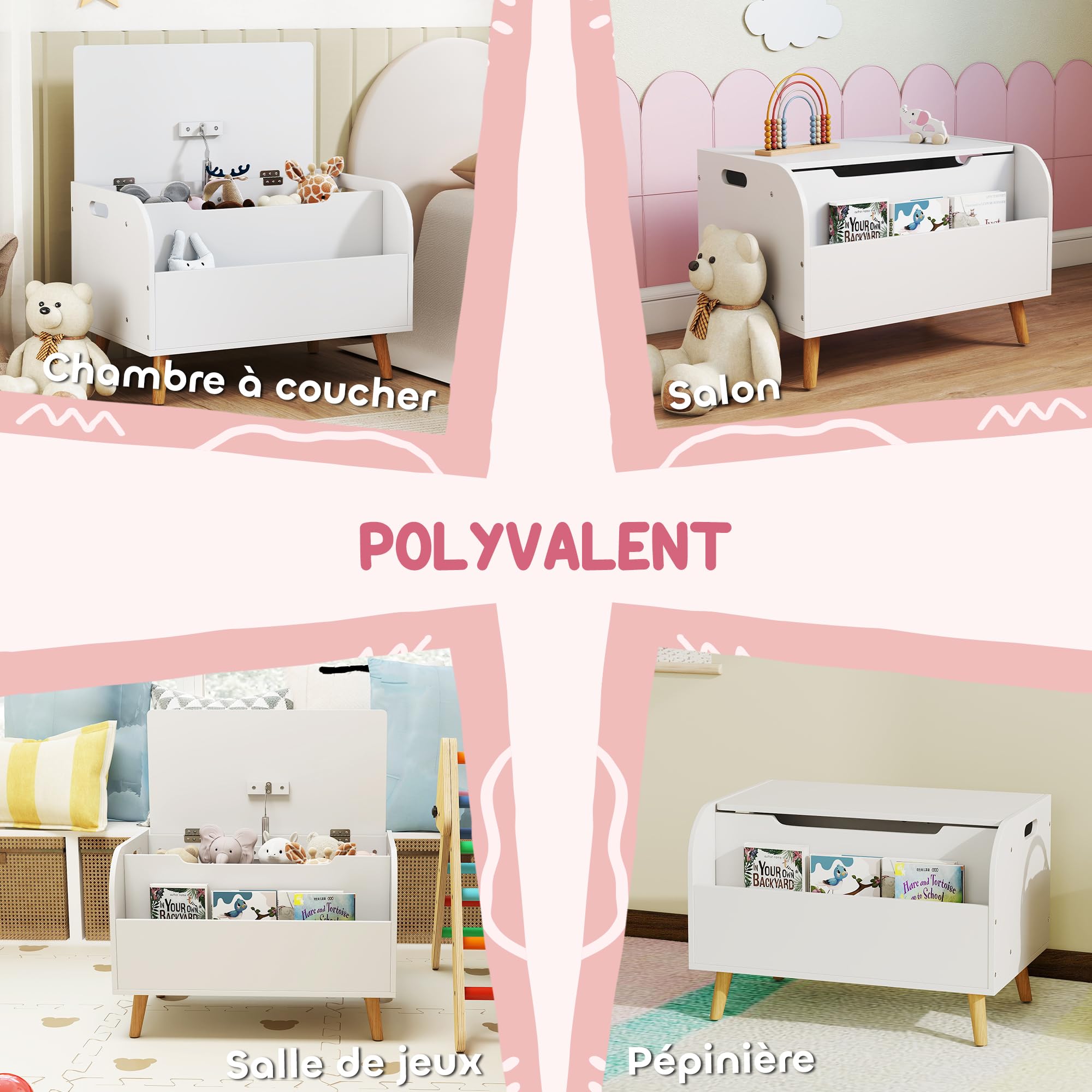 AIYAPLAY Cassetta giocattoli con coperchio a ribalta 60x40x43cm Bianco