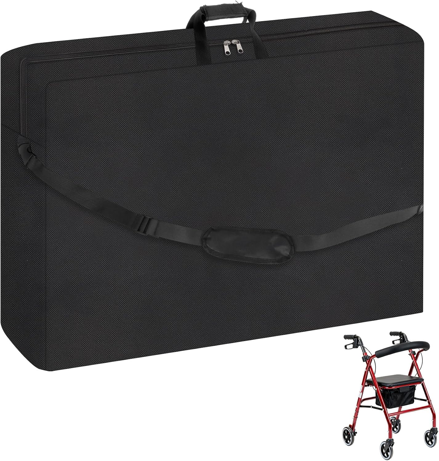 Klmnop Extra-Large Rollator Travel Bag - Waterproof Foldable Bag for Airplane & Car Travel, Padded Shoulder Strap & Handle, Compact Storage for Rollator Walkers and Transport Chairs(Black)