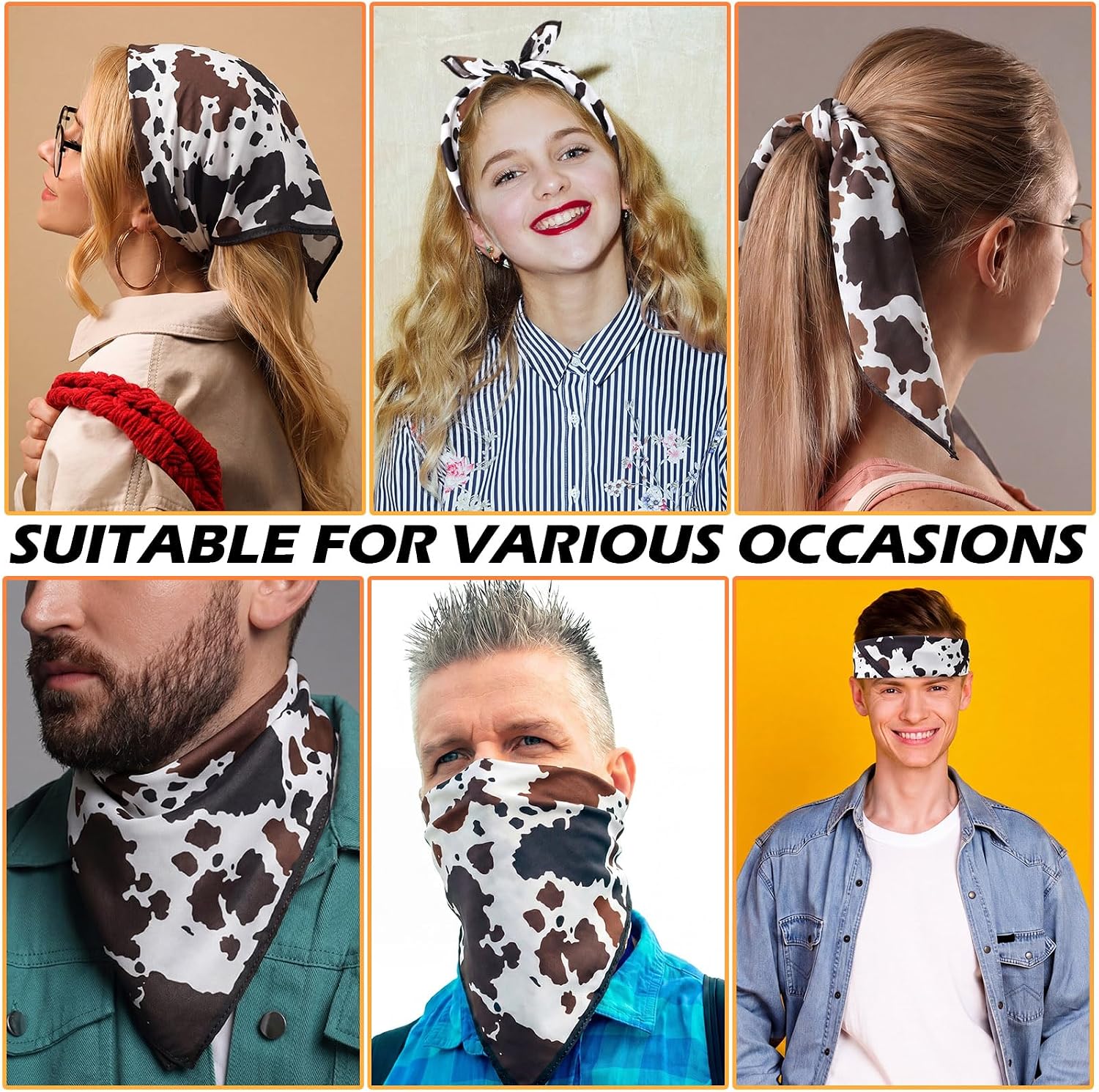 Toulite 24 Pcs Western Cow Print Bandanas Bulk Animal Print Bandanas for Women Western Cowgirl Cowboy Halloween Party Favor, 20 x 20 Inch