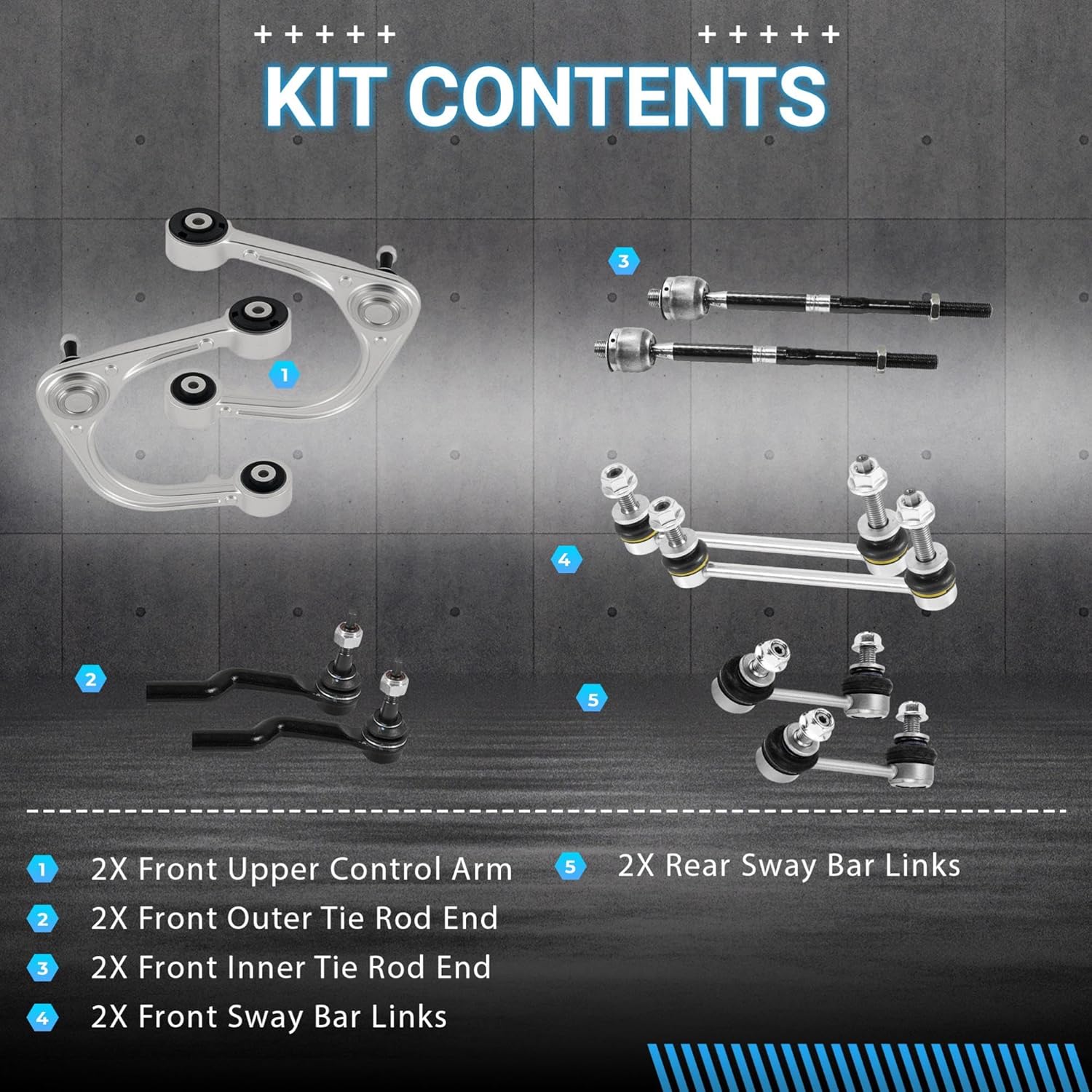 Front Suspension Control Arm Kit Compatible with 2008-2014 For Cadillac CTS RWD 2WD Upper Control Arm Kit, Tie Rod Ends, Sway Bar Links Front and Rear