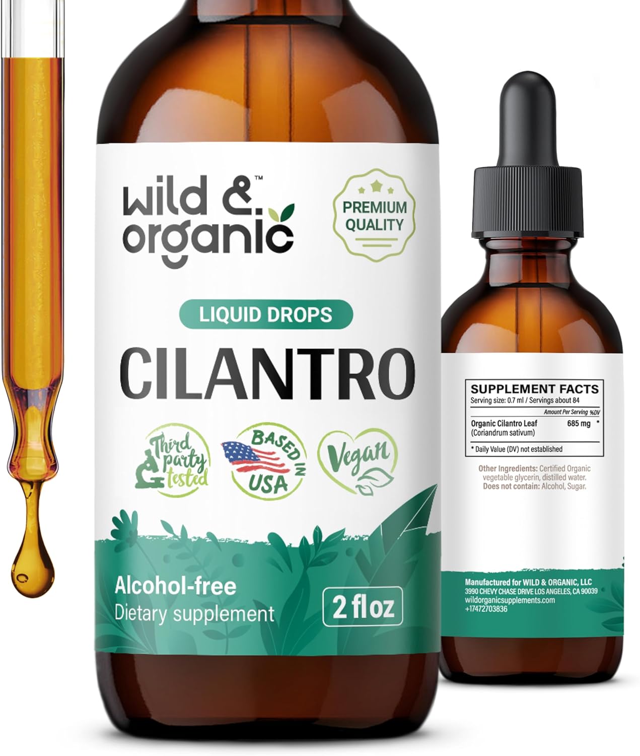 Wild & Organic Cilantro Tincture - Detox Cleanse w/Cilantro - Antioxidant Drops w/Dried Cilantro Leaves Extract - Vegan Cilantro Detox Supplements - Alcohol-Free Cilantro Drops - 2 oz 2 Fl Oz (Pack of 1)