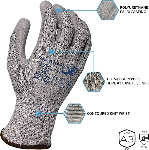 Miniatura 3 de Armor Guys Basetek - Guantes protectores de trabajo, guantes de palma de poliuretano para agarre de aceite seco y ligero, guantes resistentes a