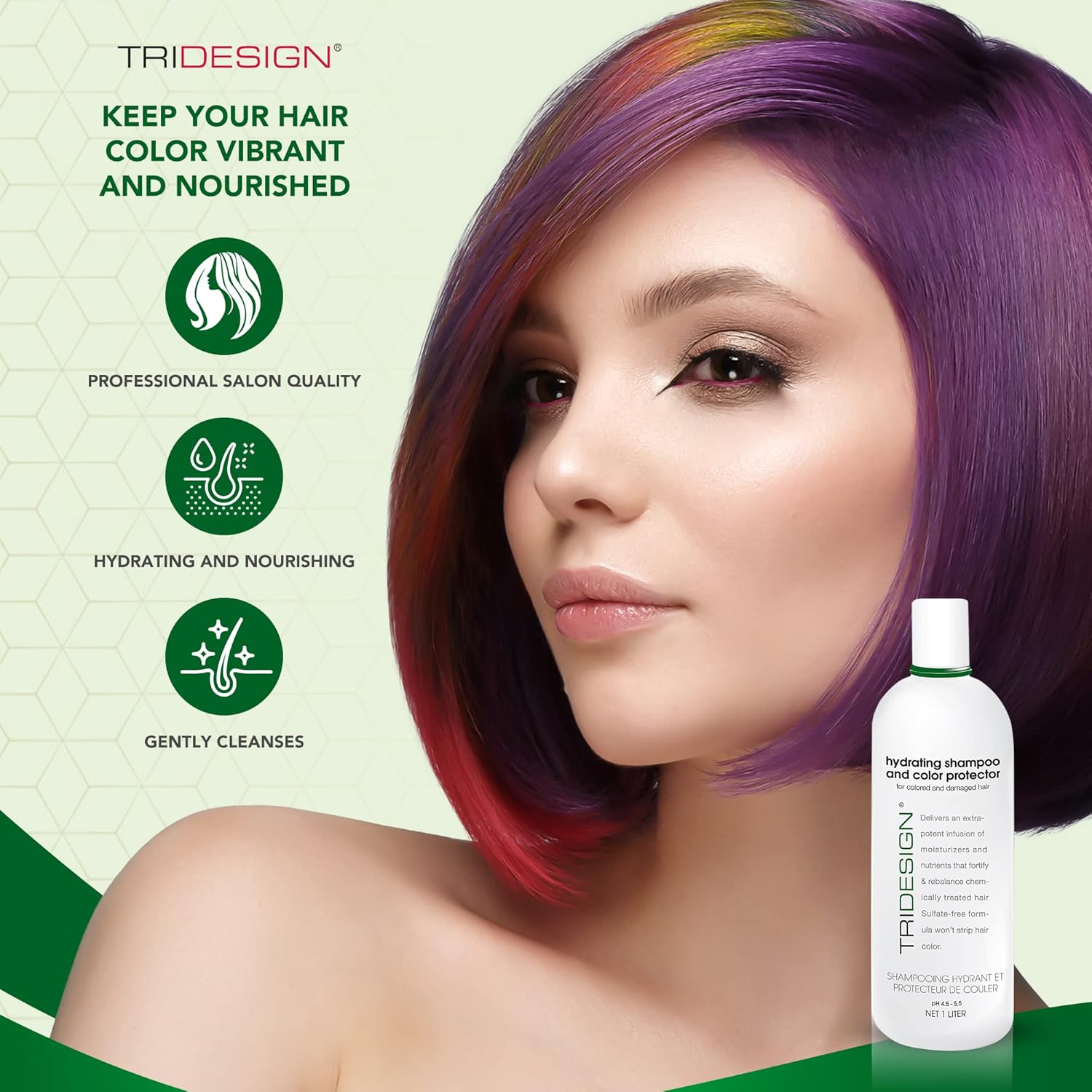 TRIDESIGN Hydrating Shampoo for Color Treated Hair, Sulfate and Paraben Free Color Care Treatment, Concentrated Hair Color Shampoo, Gently Cleanses -33.8 Fluid Ounce