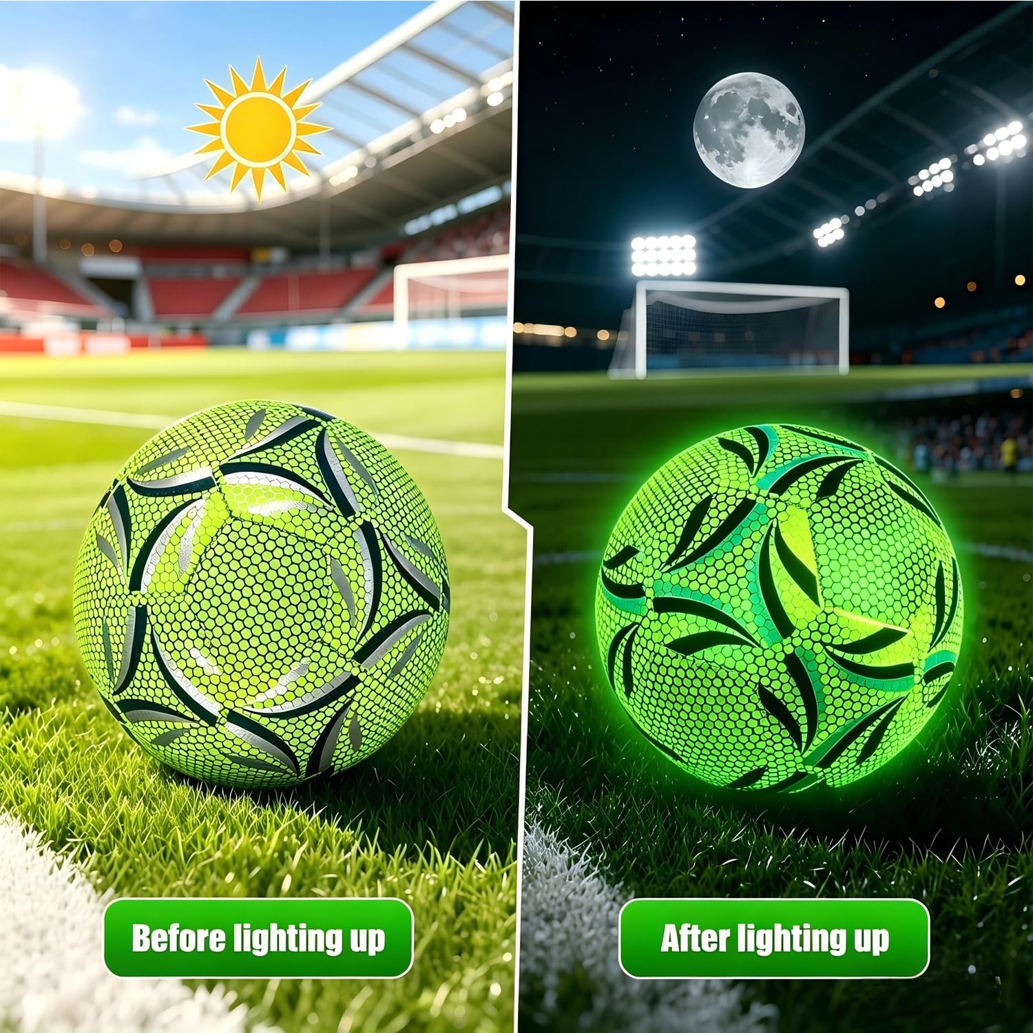 Leuchtender Fußball,Fußball Leuchten im Dunkeln,LED Fussball Standard Grösse 5, Reflektierender Fussball mit Pumpe für Nachtspiele Training, Sport Leuchtfußball für Erwachsene