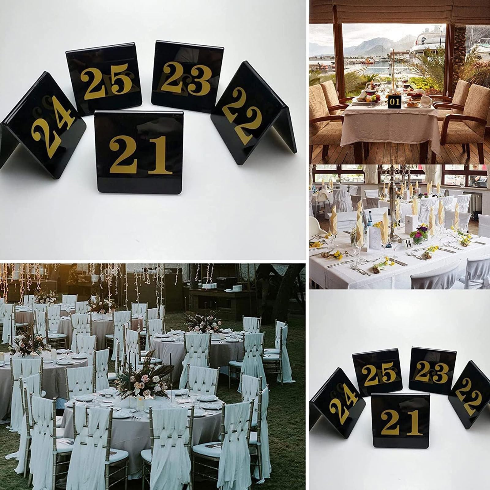 Números acrílicos de mesa de tienda de campaña, números de mesa de acrílico de doble cara, placas de números de mesas de restaurante, apilables, para cocina, comedor, banquetes de boda, carteles de