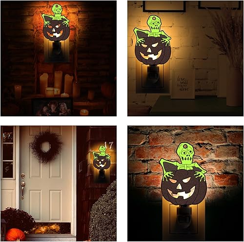 Miniatura 2 de KUNDGLA Halloween Skull Pumpkin Luminous Night Lights Plug into Wall, Fluorescence Metal Bright Plug in Nightlight, Halloween Christmas Valentine