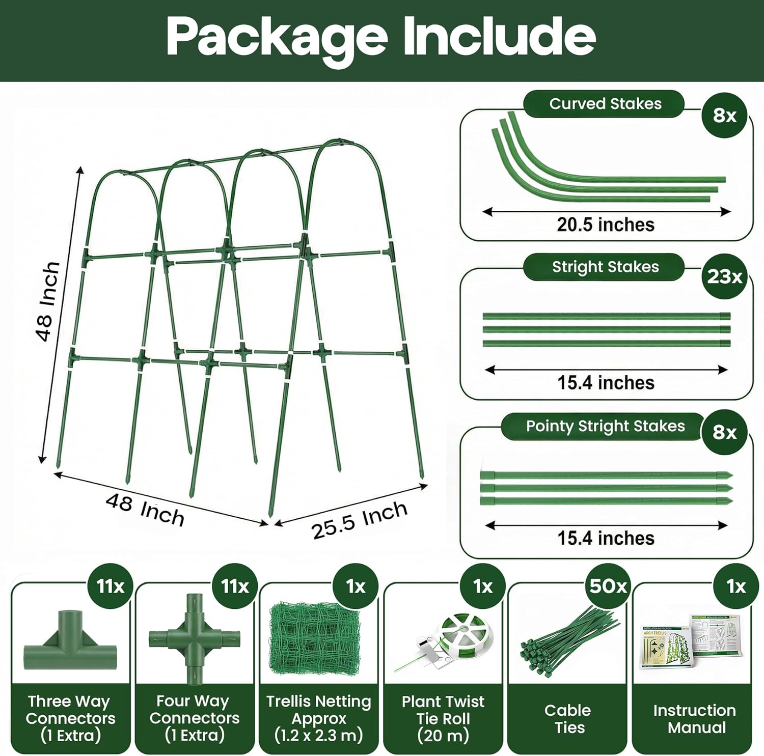 48x48 Cucumber Trellis for Raised Bed - U Shape Vegetable Garden Trellis for Climbing Plants Outdoor - Support for Cucumbers, Pea, Zucchini, Squash,Tomato, Green Bean, Vine, Watermelon, Melon, Pumpkin