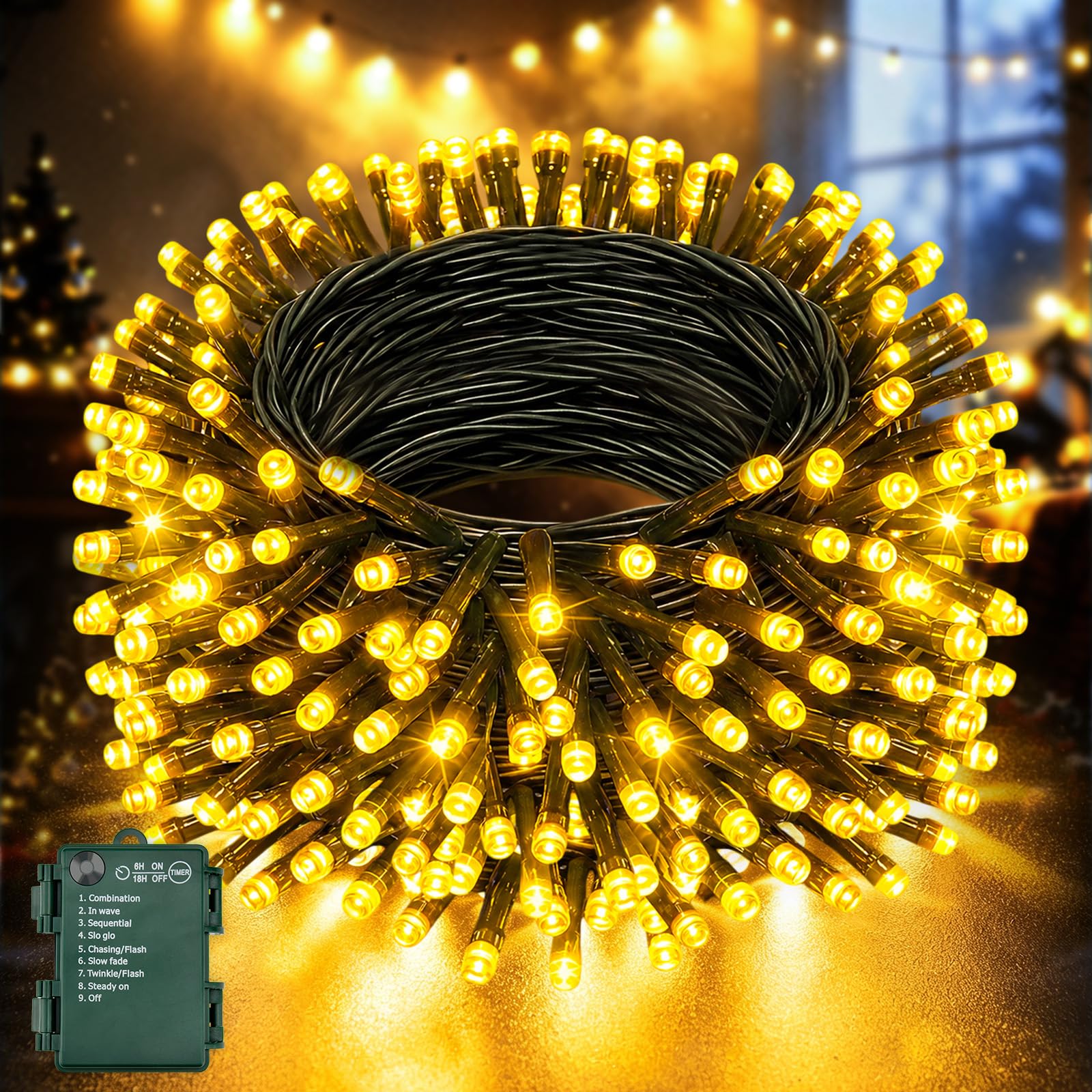 Christmas Lights, 100 LED 33Ft Warm White Battery Fairy Lights with Timer
