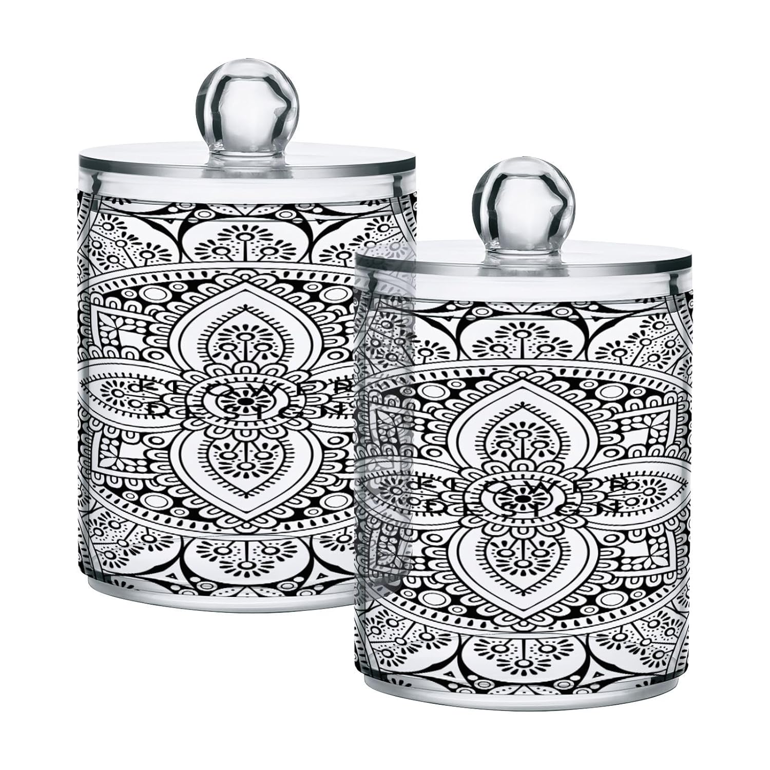 Mandala-design Restroom Bathroom Organizers with Lid Qtip Holder Dispenser Apothecary Jars Cotton Balls Pads Swabs Holder Jar 4