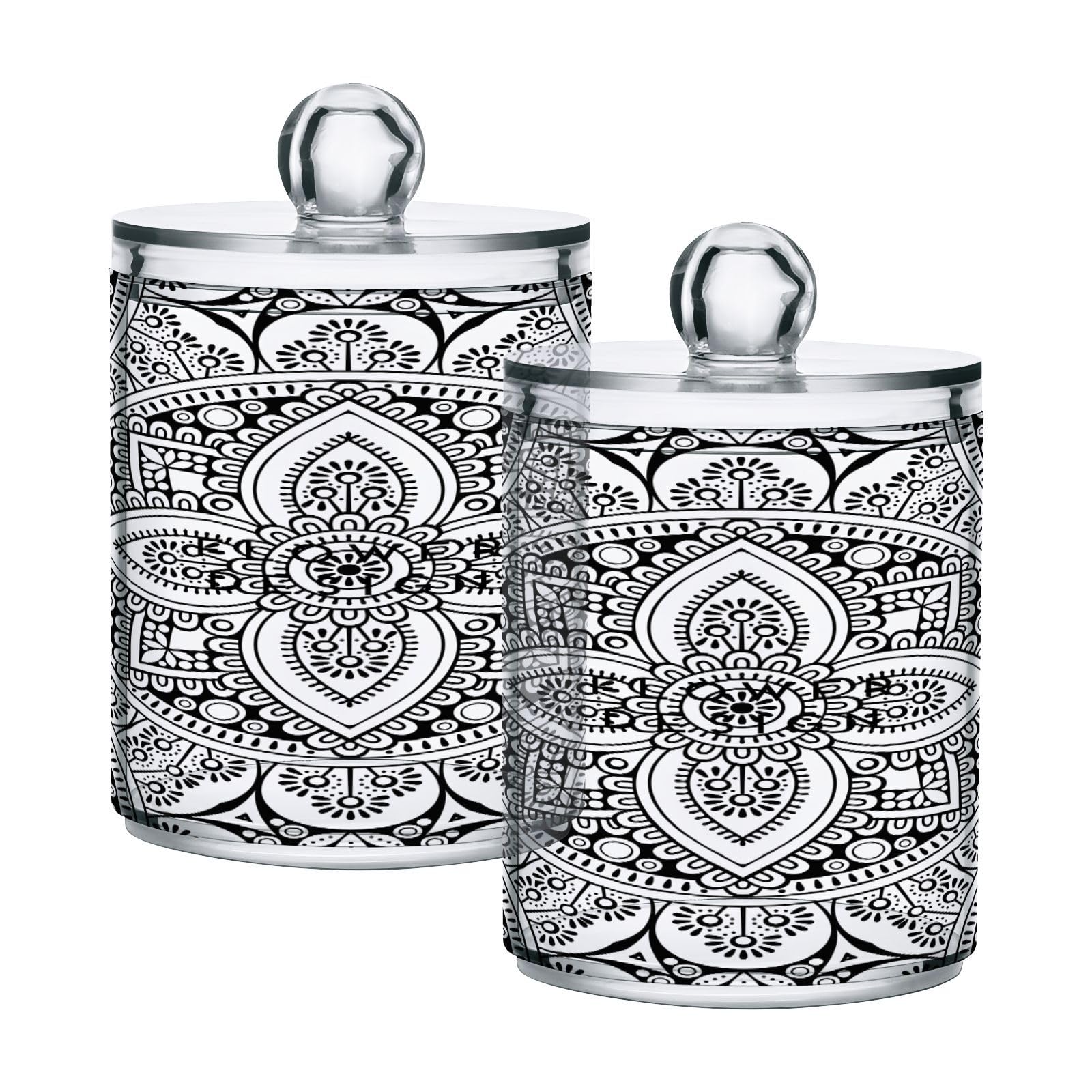 Mandala-design Restroom Bathroom Organizers with Lid Qtip Holder Dispenser Apothecary Jars Cotton Balls Pads Swabs Holder Jar 4
