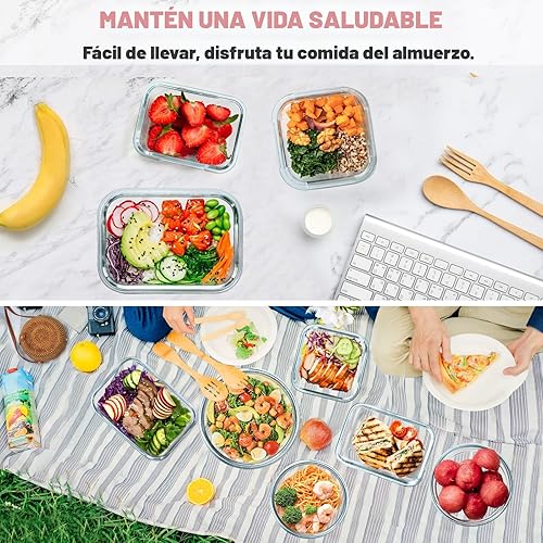 Miniatura 7 de 34 recipientes de vidrio para almacenamiento de alimentos con tapas, recipientes herméticos de vidrio para preparación de comidas (17 recipientes y