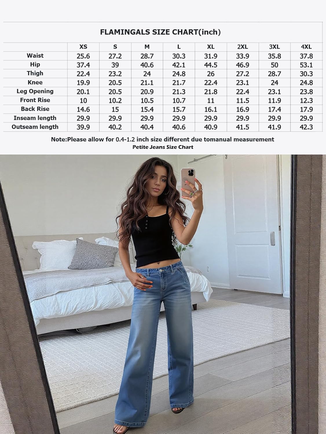 Flamingals Wide Leg Jeans for Women Mid Waist Baggy Stitch Decor Denim Washed Pants Without Belt - Image 4