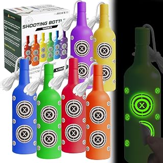 6 Pack Plastic Bottles Shooting Targets, Shatterproof Bottle Reusable Hanging Target Kit with Rope and Glow-in-The-Dark DIY Stickers, for Firearm Target Training, Shooting Range, Outdoor, Backyard