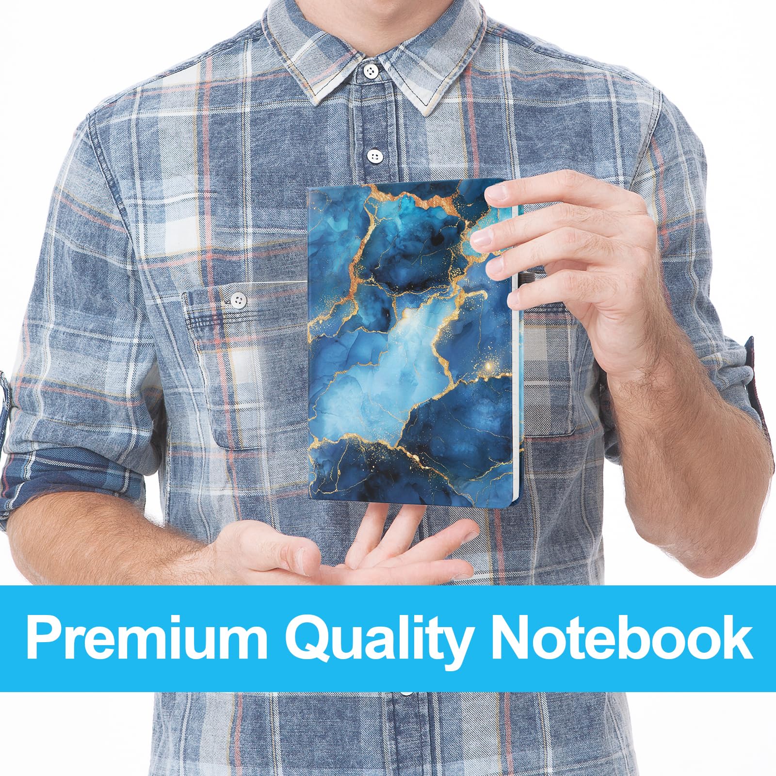 Diario a righe, formato A5 (6 x 8), copertina rigida in pelle PU con carta giapponese, 160 pagine, design blu marmo, regalo per donne e uomini, lavoro e prendere appunti