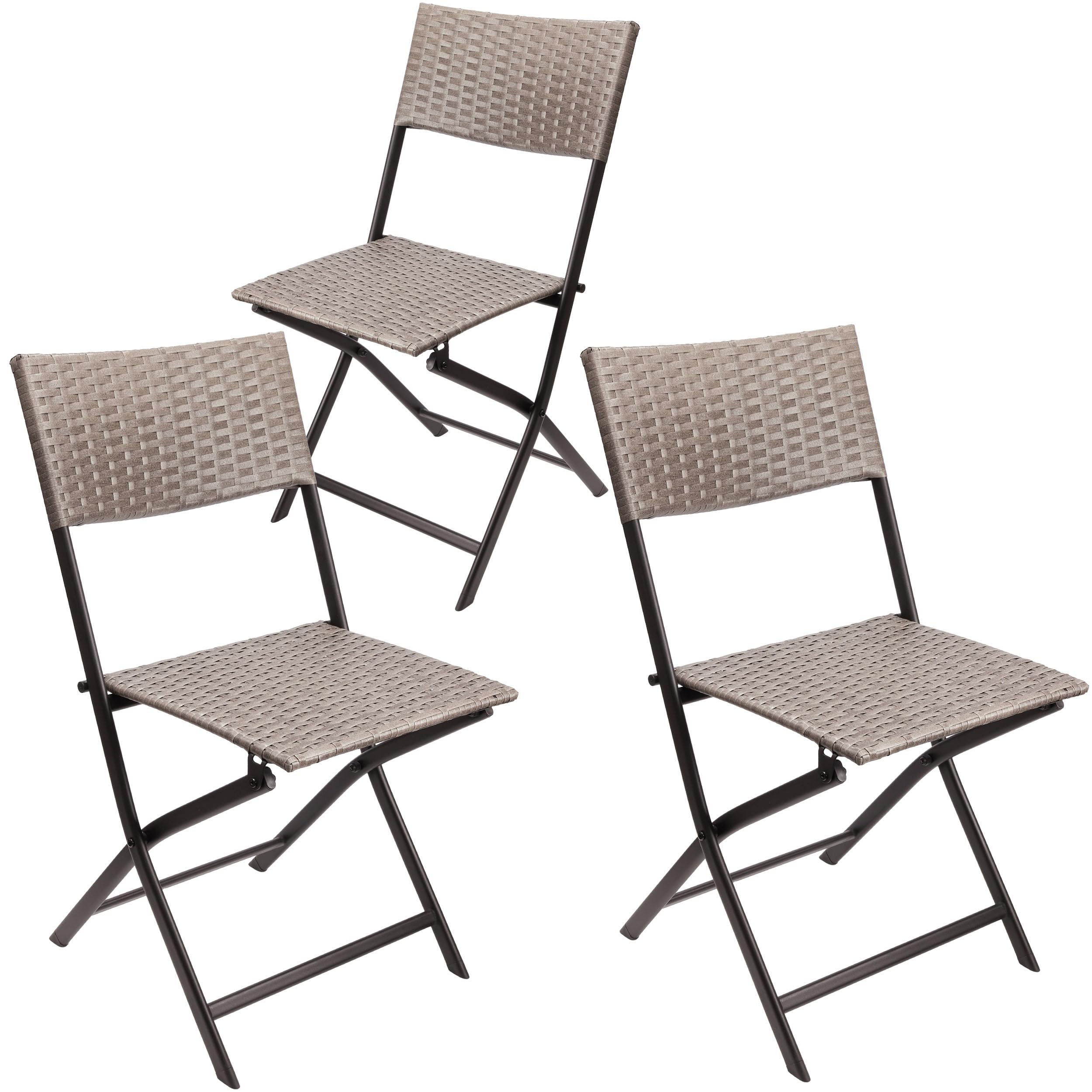BRUBAKER Set of 3 Garden Chair Toskana - Polyrattan Foldable Chair Weatherproof and Robust - Foldable Balcony Chair - Camping Chair for Garden Balcony Terrace - Camping Chair - Grey Brown