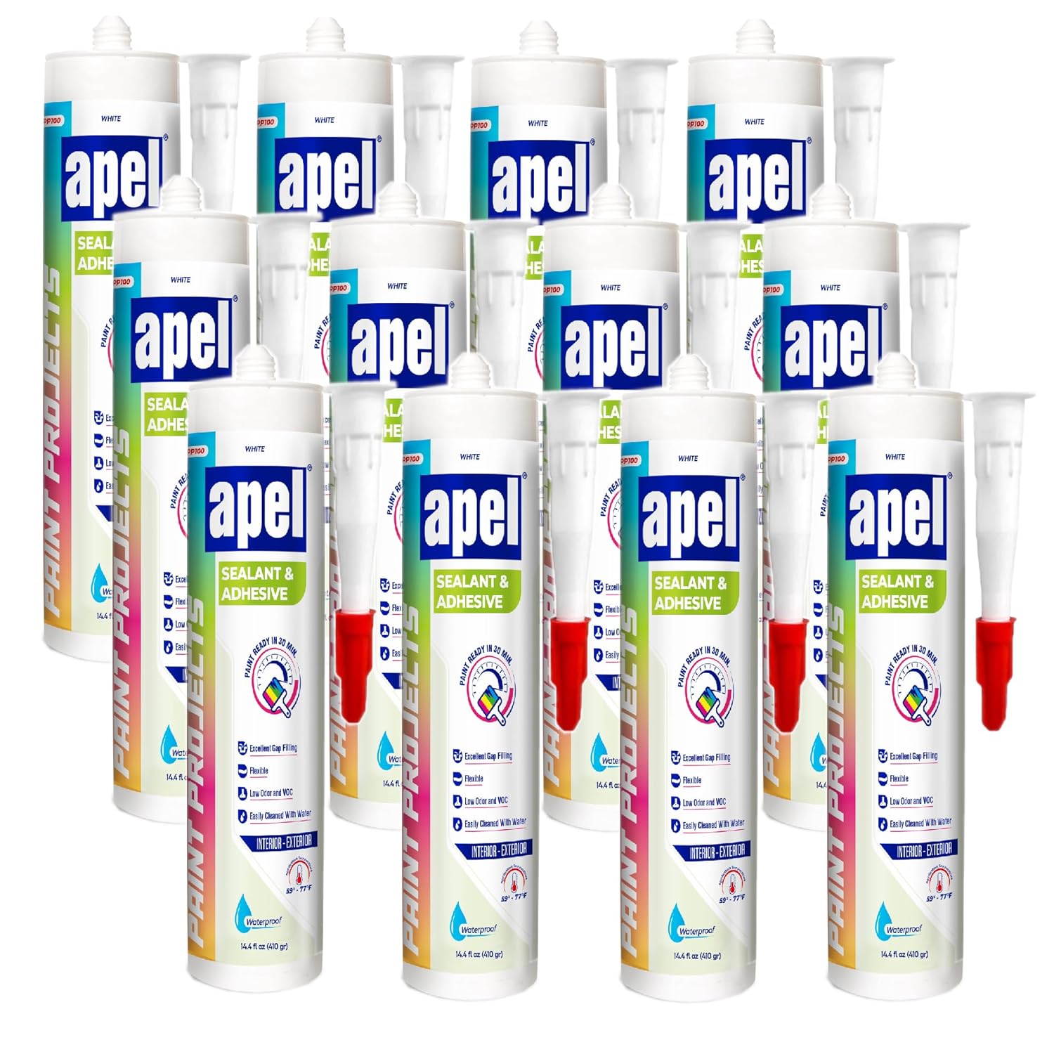 apel KB200 Hybrid Superior Sealant – Paintable Hybrid Polymer Silicone Caulk, for Kitchen, Bath, and Plumbing, Perfect Multi Surface Adhession, Waterproof, White, (12x14.4 fl oz) - 12 Pack