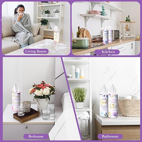 Miniatura 24 de Outus 12 soportes para cilindros de pañuelos de automóvil con 3 capas de pañuelos faciales a granel negro y blanco redondo para pañuelos, cajas