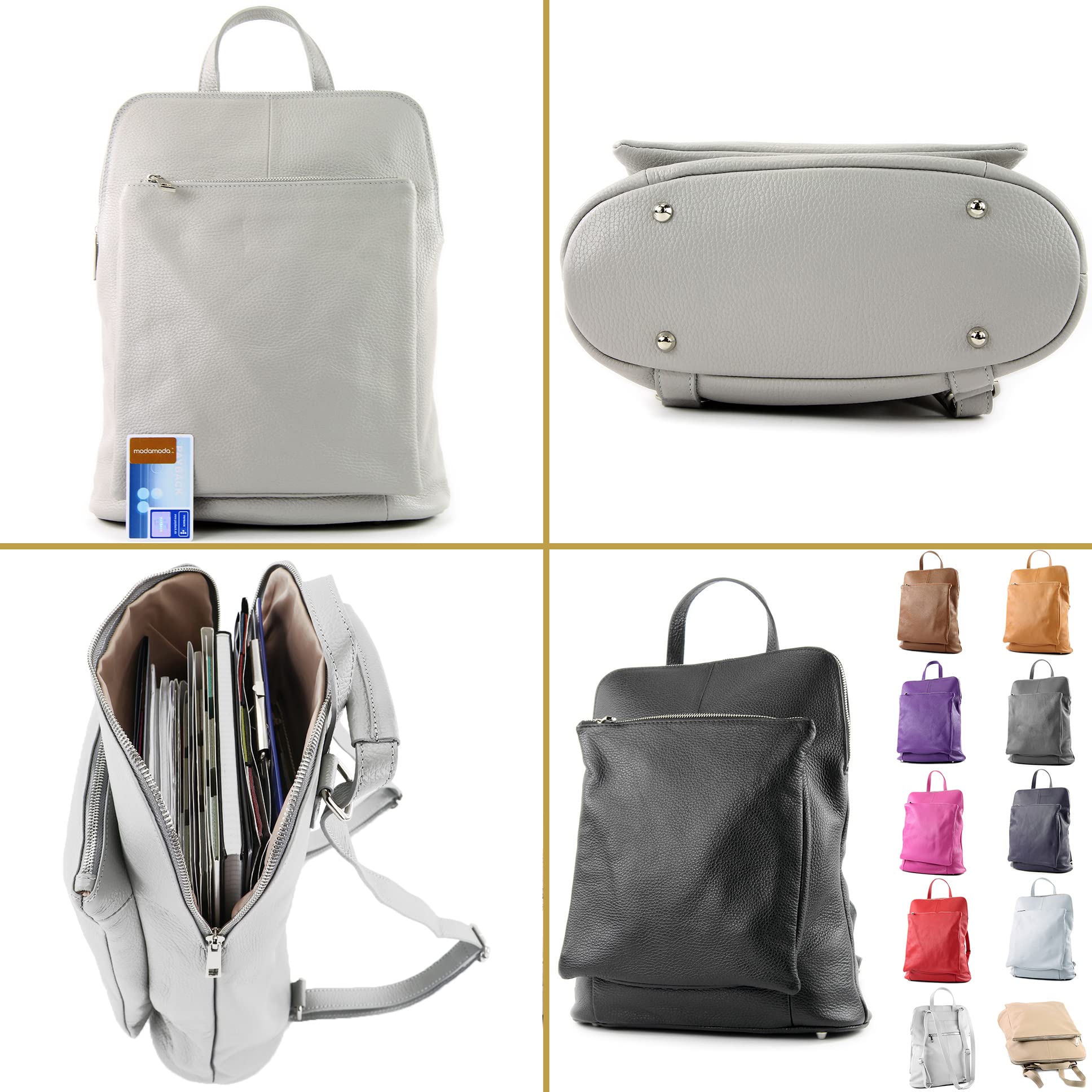 modamoda de T141 Damen Leder Rucksack Damentasche Schultertasche handmade in Italy, Farbe:Senfgelb2021