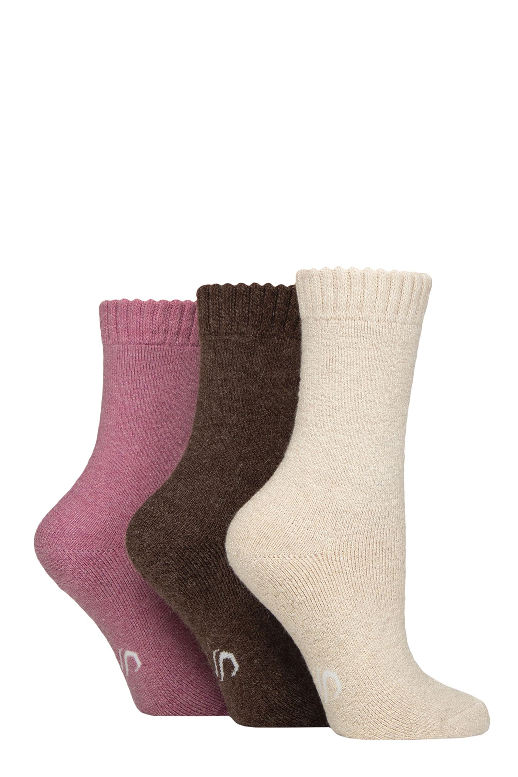SockShop Women’s Wool Blend Thermal Socks 3 Pack – Warm, Cushioned, Breathable Terry Loop, Reinforced Heel & Toe, Moisture-Wicking, for Walking & Cold Weather, UK 4–8 Chocolate/Wheat/Rose