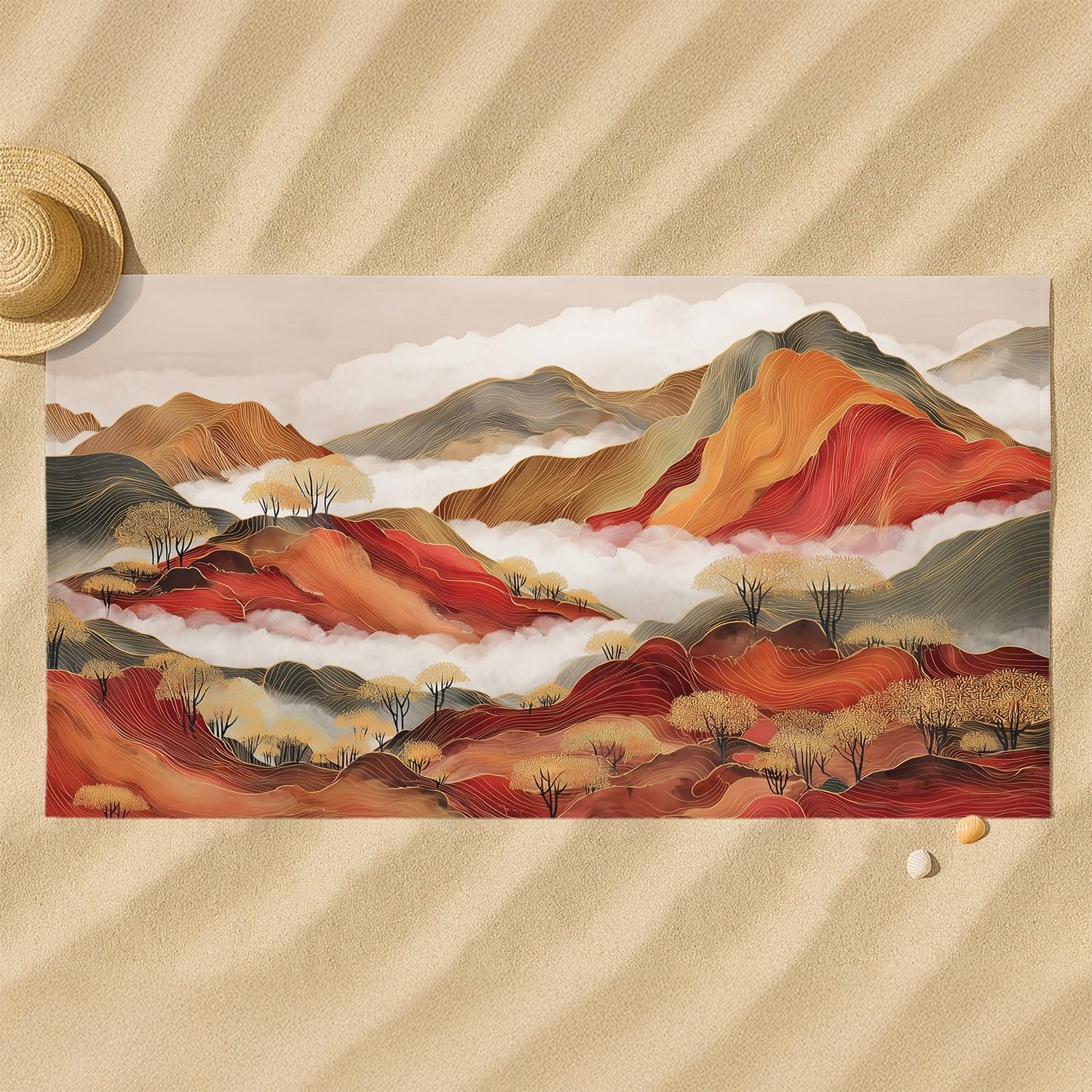 Générique Serviette de Plage Microfibre Traditional Classic, Drap de Plage Luxe Calme Élégant Nature Paysage Montagnes Séchage Rapide Anti Sable & Légère, Serviette de Bain 180 cm x 160 cm Accessoire