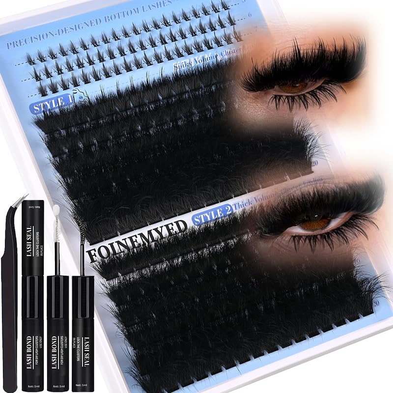 Kit de Cílios em Tufo FOINEMYED com Espigados e Cílios Inferiores, 2 Estilos, 200D, 12–20 mm, 252 unidades