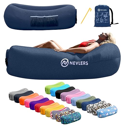 Nevlers Inflatable Lounger Air Sofa - Portable Inflatable Couch for Camping, Outdoor Movie Seating |Easy to Use Air Couch Inflatable Chair Camping Accessories - Light Blue Jeans Print Inflatable Sofa