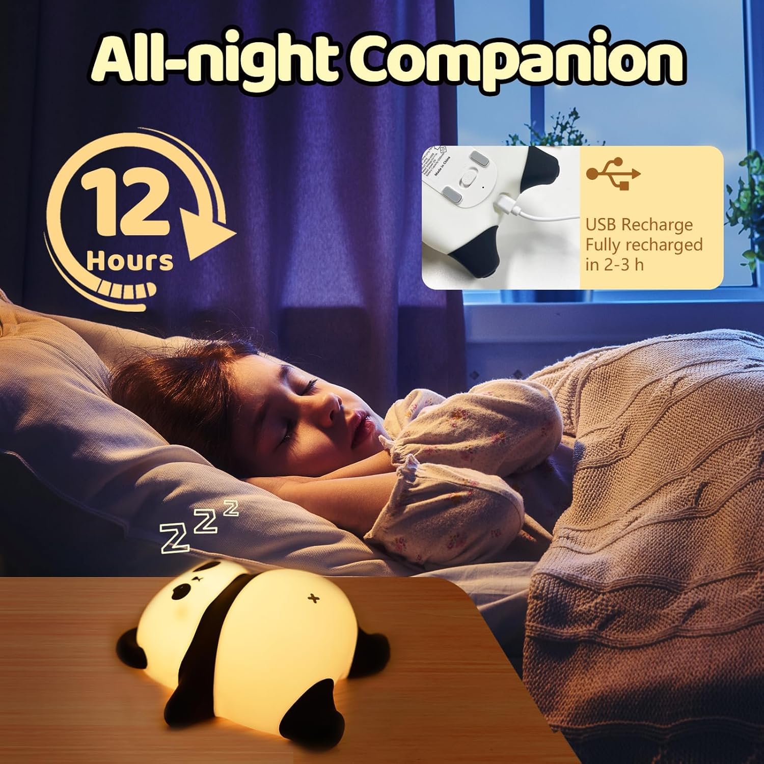 Rechargeable Cute Panda Night Light, 3 Level Dimmable Nursery Nightlight with Timer, Silicone Light Cute Animal Night Lamp for Breastfeeding Toddler Baby Kids Decor, Squishy Lamps Holiday Panda Gifts - Image 3