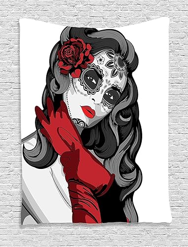 Ambesonne Tapiz de calavera, estilo mexicano con forma de azúcar, floral, malvado, gótico, arte muerto, latín, para colgar en la pared para