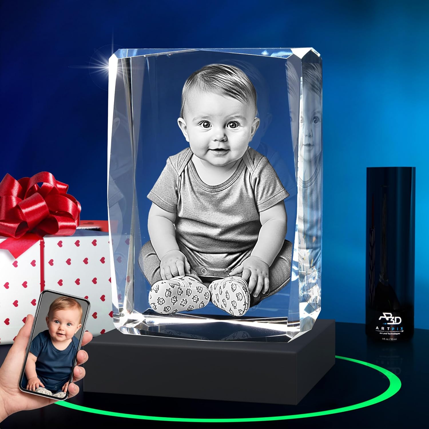ArtPix 3D Premium Crystal Photo, Personalized Gifts for Father, Dad, Men, Husband, Grandpa, Great Customized Gift With Your Own Photo for Mom, Wife, Women, Custom Glass 3D Laser Etched Picture Frame