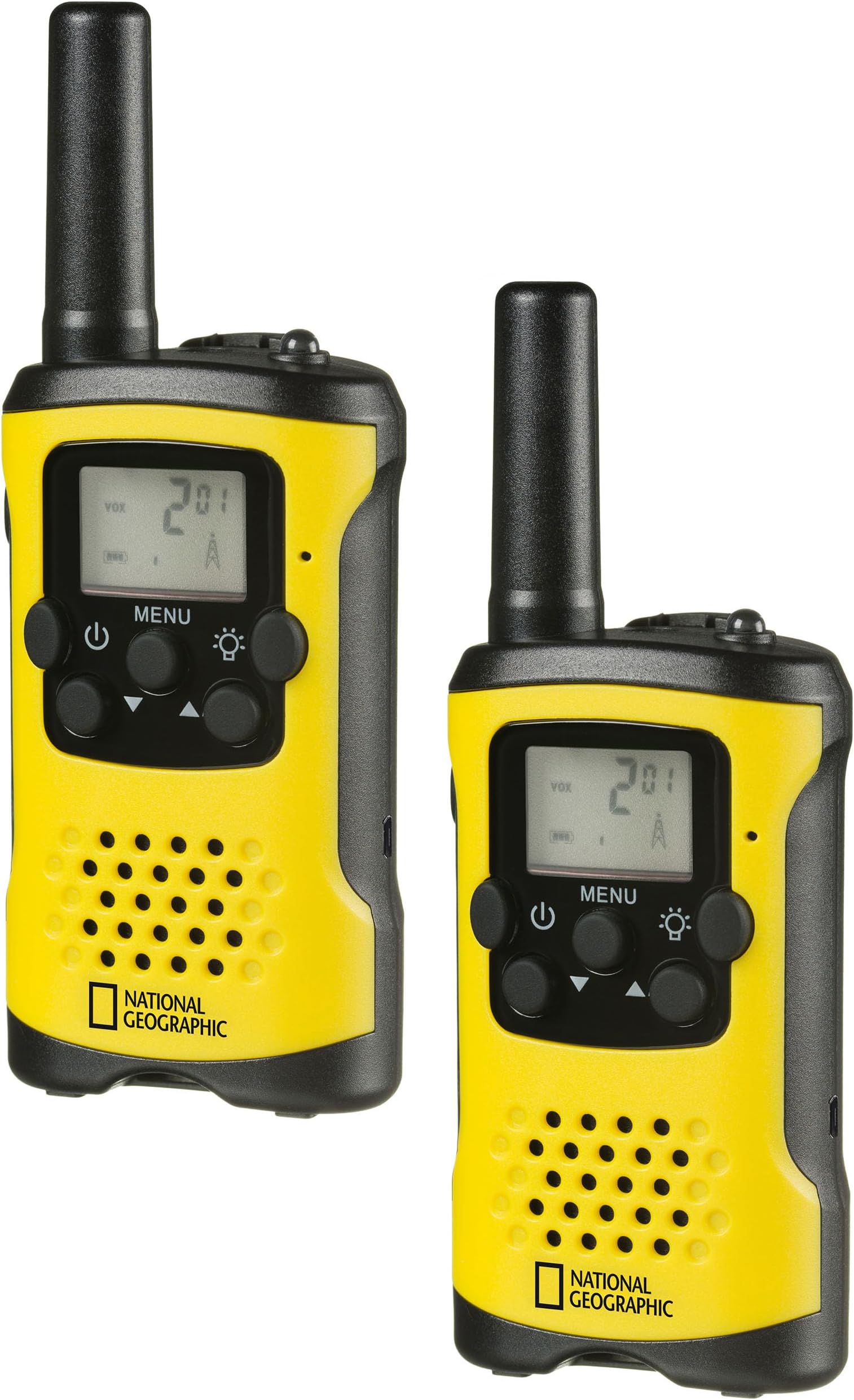 National Geographic Walkie-Talkie 9111450 Set of 2 Compact Radios with Very Long Range up to 6 km Hands-Free Function and Integrated Torch Black/Yellow