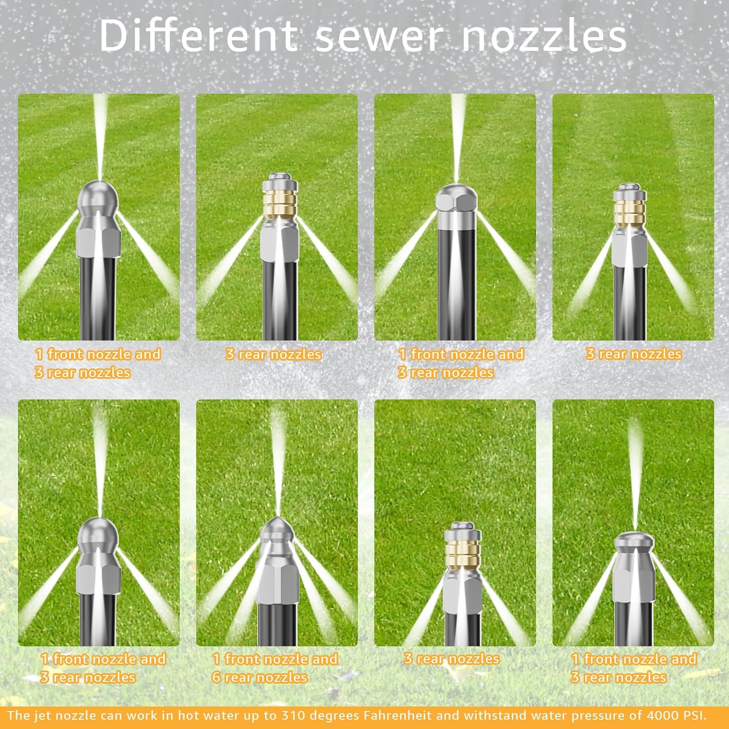 Jetter Heads Kit, Rotating Button Drain Cleaning Nozzle Tips for Pressure Washer Sewer Jetter Kit - Pack of 10, 5000 PSI, Quick Connect