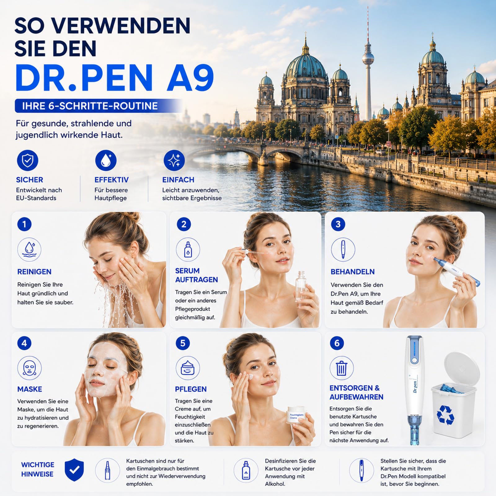 Dr. Pen A9 hautpflege-Pen Set mit 28 Patronen (12×12Pin & 10×36Pin & 6xNanoR), Kabellose, 6 Geschwindigkeitsstufen & LED-Anzeige für Hautpflege, Feine-Linien-Verbesserung & Hautbild-Optimierung