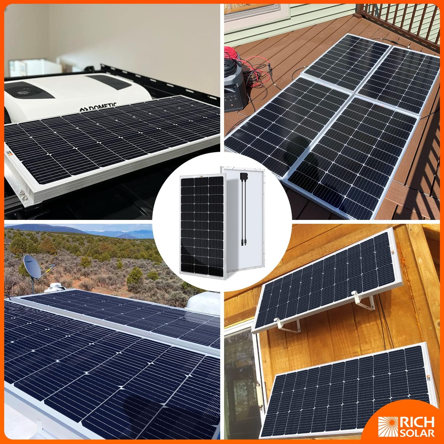 RICH SOLAR 100 Watt 12 Volt 9BB Cell Monocrystalline Solar Panel High Efficiency Solar Module Charge Battery for RV Trailer Camper Marine Off Grid