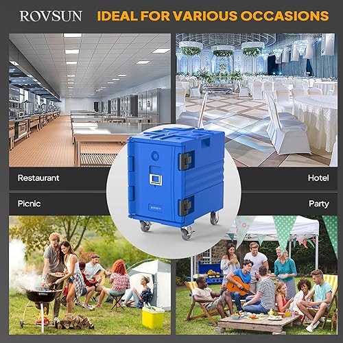 Miniatura 8 de ROVSUN Calentador de alimentos con aislamiento térmico con ruedas bloqueables, hebillas dobles y asas, cajas calientes apilables para catering,