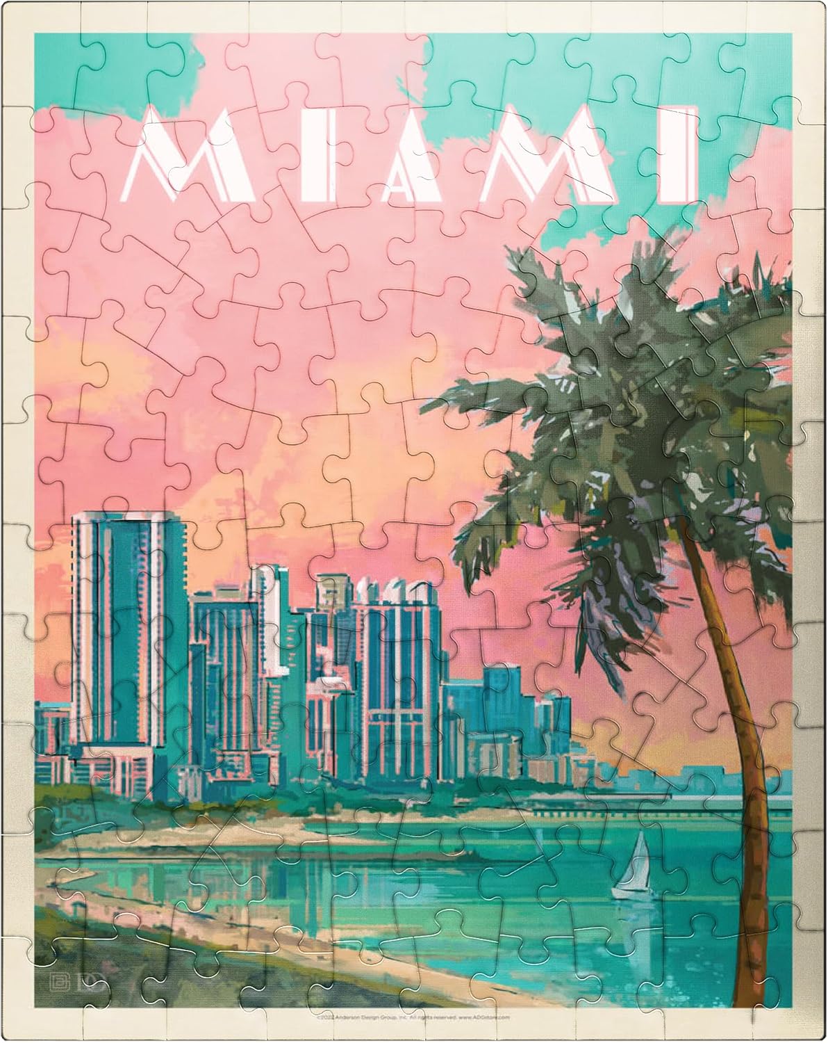 MyPuzzle Miami, FL: South Beach, Vintage Poster - Premium 500 Piece Jigsaw Puzzle for Adults