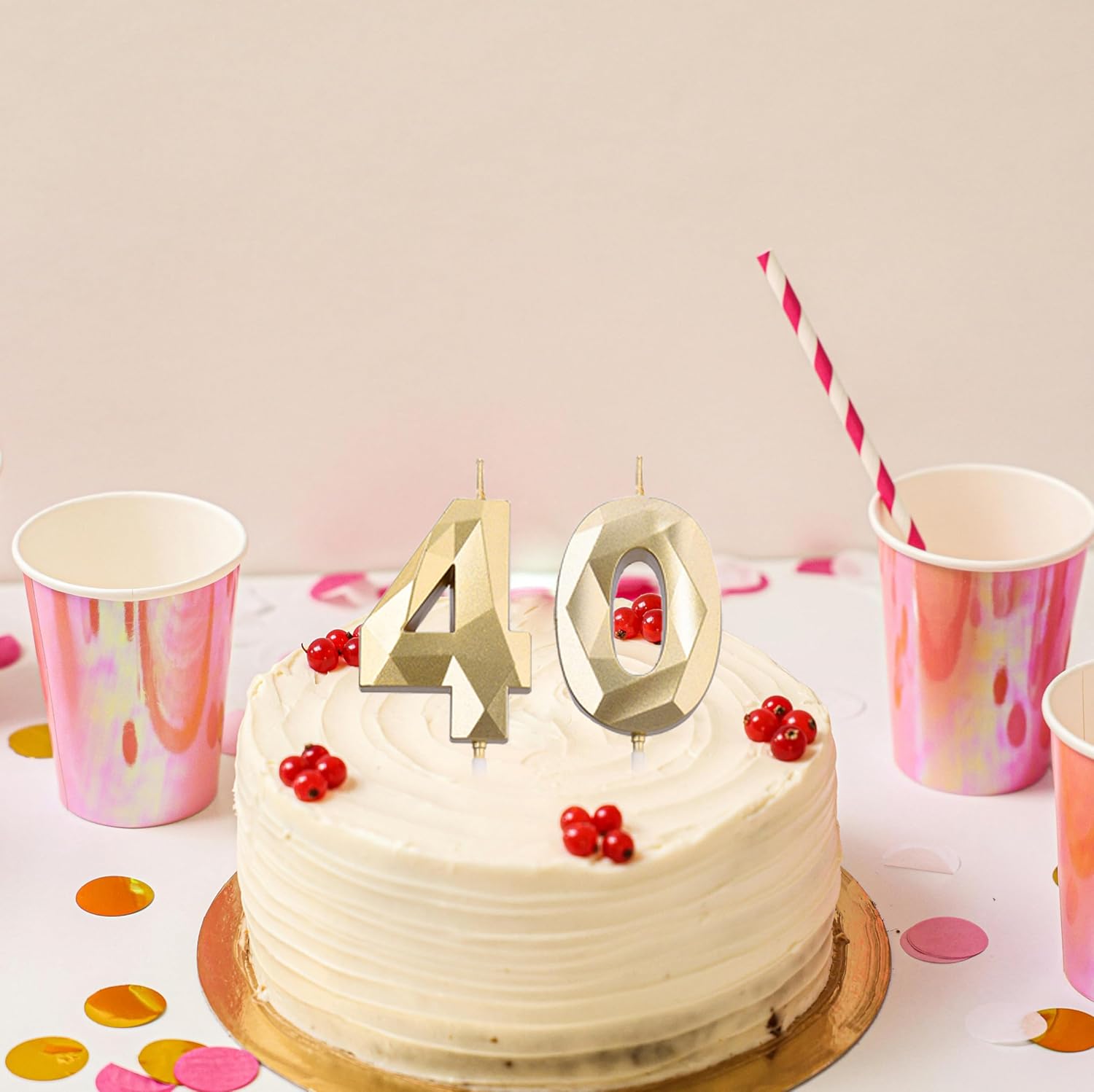 2 Inch Gold 40 Birthday Candles,40th Birthday Decorations for Women Men