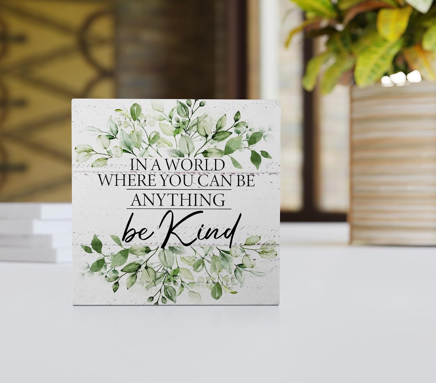 In a World Where You Can Ba Anything Be Kind Wood Box Sign Desk Decor,Rustic Kindness Quote Wooden Block Sign Decorations for Home Office Wall Tabletop Shelf Decor - Image 2