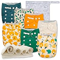 Vista 21 de Nora's Nursery - Pañales de tela de 7 unidades con 7 insertos y 1 bolsa húmeda - Cubierta impermeable, lavable, reutilizable y bolsillo ajustable