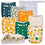 Nora\'s Nursery Cloth Diapers 7 Pack with 7 Inserts & 1 Wet Bag - Waterproof Cover, Washable, Reusable & One Size Adjustable Pocket Diapers for Newborns and Toddlers - PearFect
