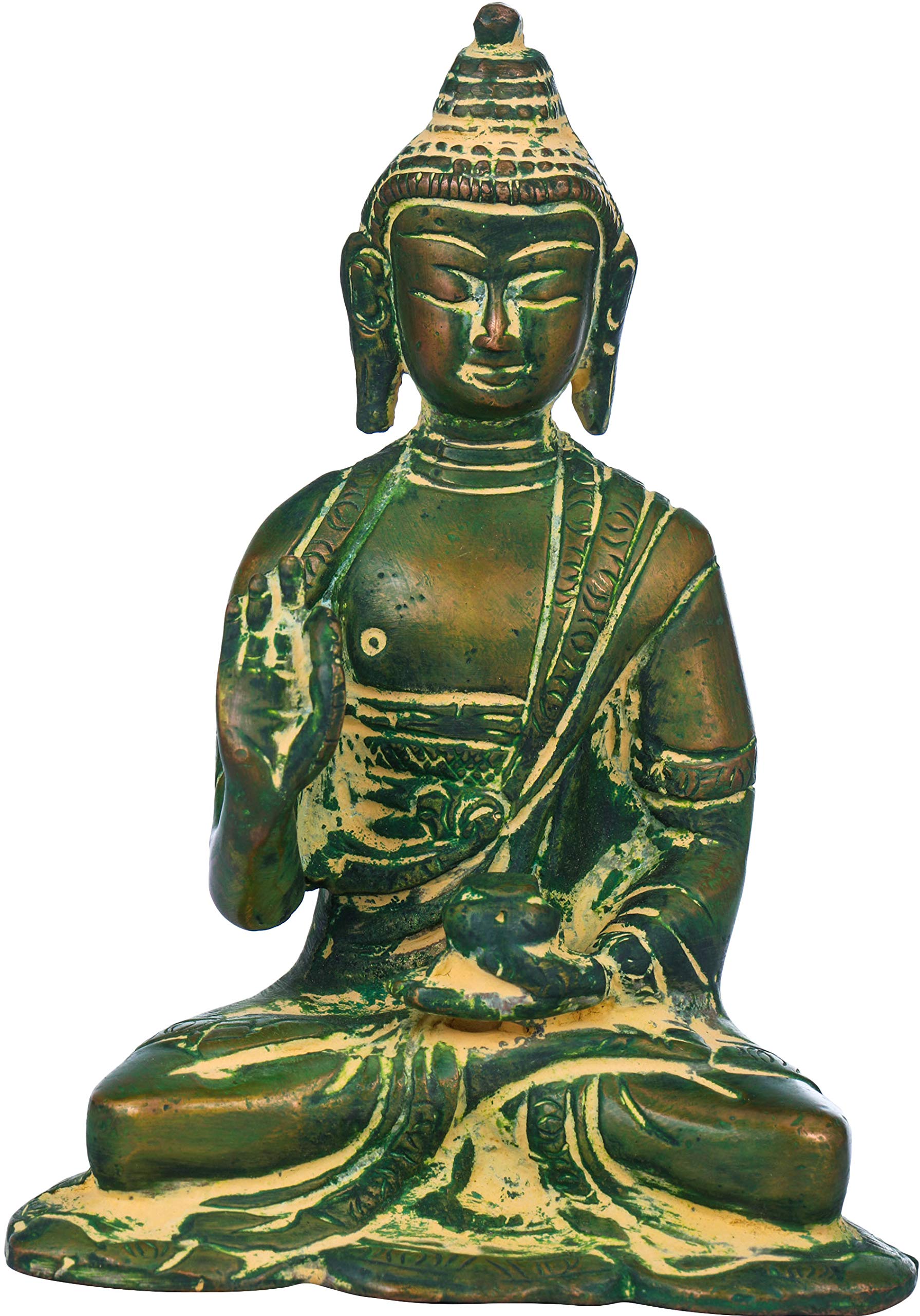 Statue de Bouddha en laiton véritable avec finition artisanale tibétaine