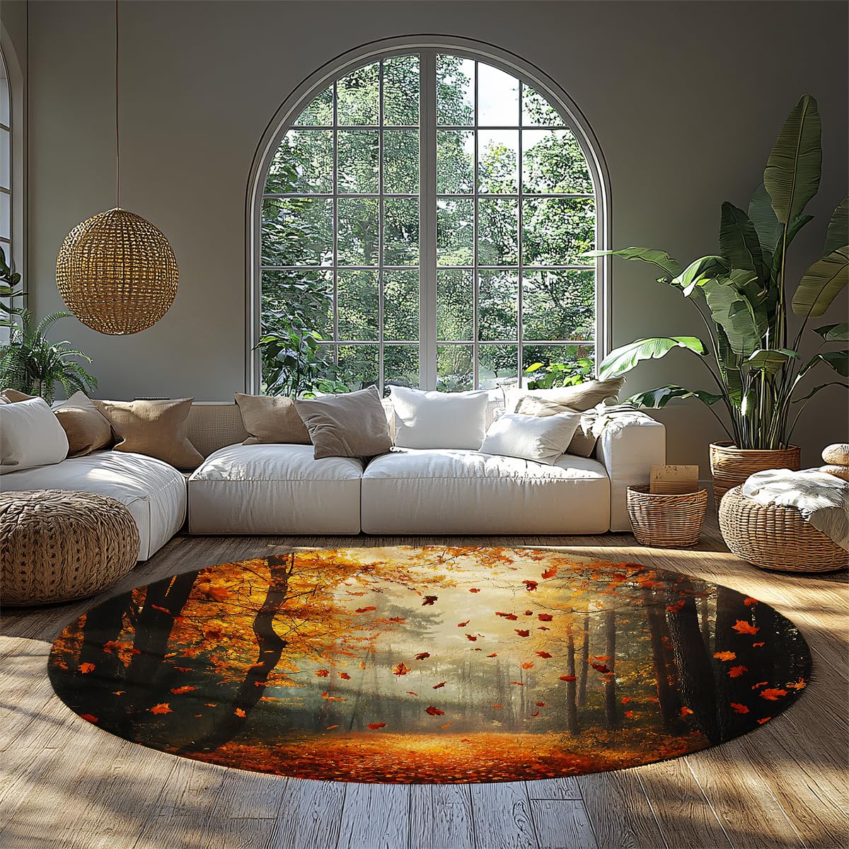 Cercle pour chambre motif feuilles mortes grand tapis de sol salon