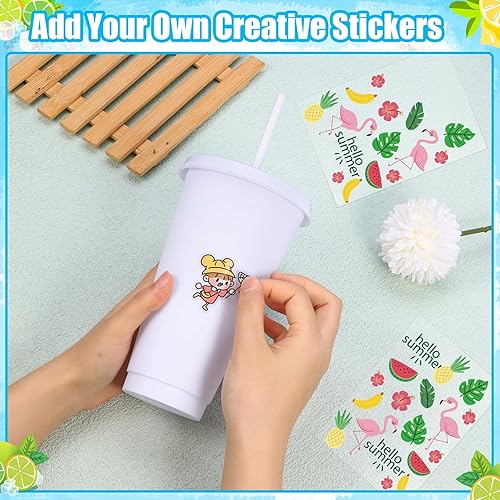 Vista 109 de Paquete de 24 vasos de plástico con tapas y popote, vasos reutilizables con tapas y pajillas, vasos coloridos para bebidas frías, café helado, vasos