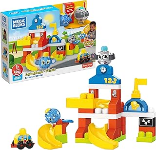 Mega Bloks Peek A Blocks Schoolhouse with Big Building Blocks, Building Toys for Toddlers (42 Pieces)
