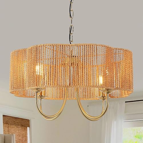 4-Light Boho Hand Woven Vintage Rattan Chandelier | 19.7” Large