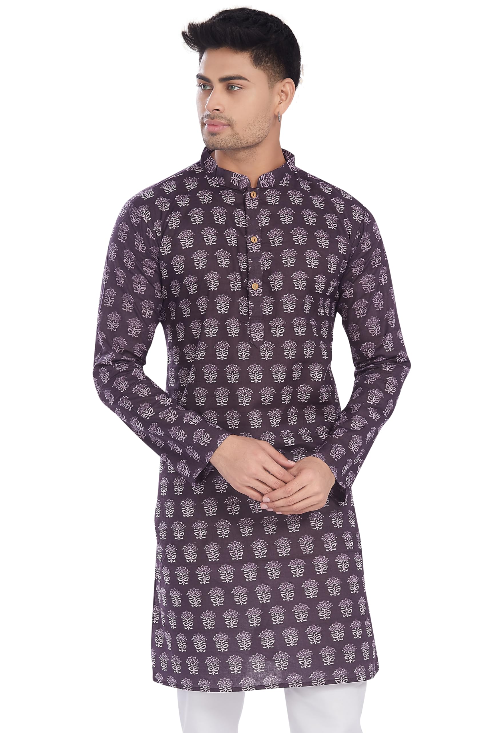 Divisive Men's Ethnic Block Printed Soft Pure Cotton Only Slim Fit Kurta (Dkrt653_Xxl_Violet)