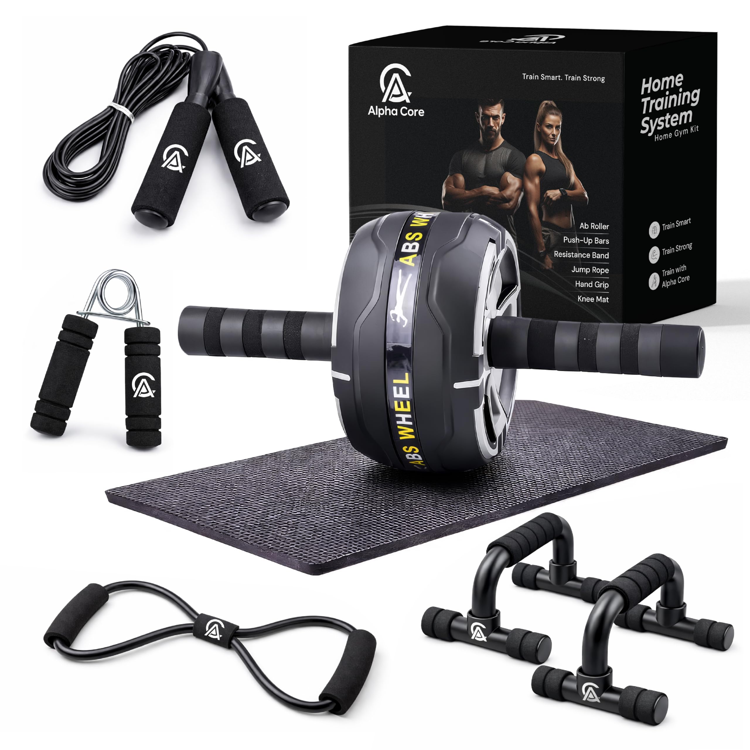 Home Gym Fitness Kit With Ab Wheel, Push Up Bars, Resistance Bands, Skipping Rope & Hand Gripper